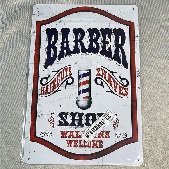 Vintage Vibe NWT Barber Shop Metal Tin Sign Haircuts Shaves Walk-ins Red Black - Picture 6 of 6